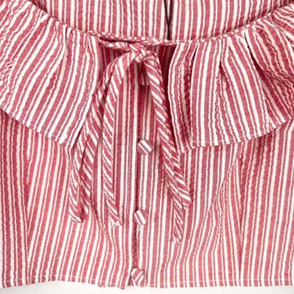 NEW Zara Cotton striped puff sleeve crop top in Red and White, Size L - Picture 9 of 15
